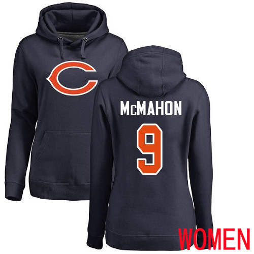 Chicago Bears Navy Blue Women Jim McMahon Name and Number Logo NFL Football #9 Pullover Hoodie Sweatshirts->women nfl jersey->Women Jersey
